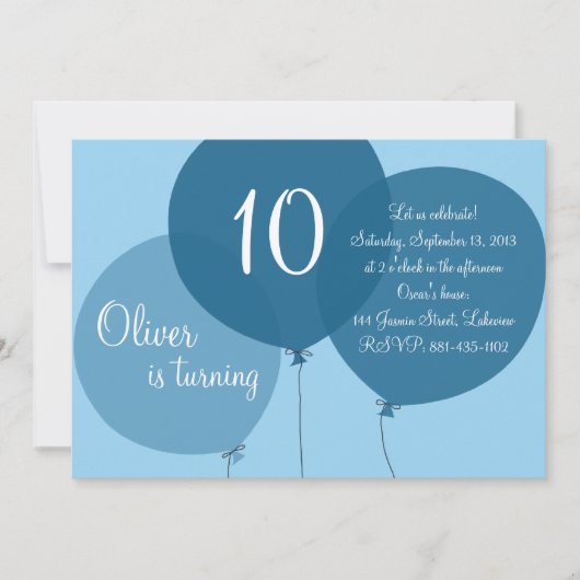 Invitation Ballons Blue Party Anniversaire de enfant Invitati (Devant)