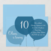 Invitation Ballons Blue Party Anniversaire de enfant Invitati (Devant / Derrière)