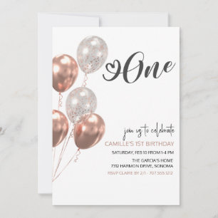Invitation Ballons Blush fille premier anniversaire