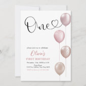 Invitation Ballons Blush fille premier anniversaire (Devant)