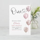 Invitation Ballons Blush fille premier anniversaire (Debout devant)