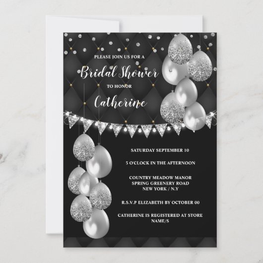 Invitation Ballons brillant argent sur les lumières à cordes (Devant)