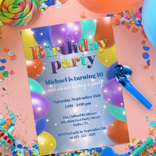 Invitation Ballons brillants brillants et colorés Anniversair
