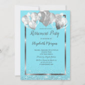Invitation Ballons Cadre Argent Bleu Clair Retraite (Devant)