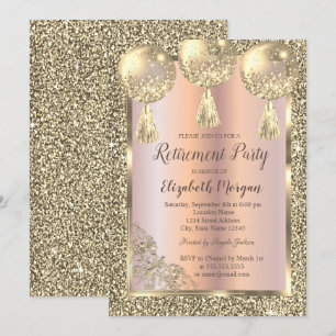 Invitation Ballons, Cadre Or, Or Rose, Retrait Parties scinti