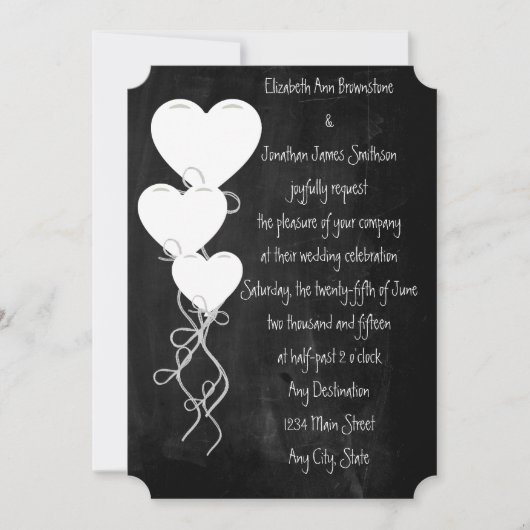 Invitation Ballons cardiaques sur un Mariage de tableau de bo (Devant)