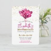 Invitation Ballons Coeurs de fête d'anniversaire rose (Debout devant)