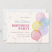 Invitation Ballons Coloré pastel aquarelle anniversaire (Devant)