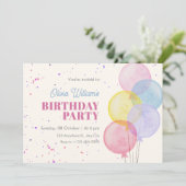 Invitation Ballons Coloré pastel aquarelle anniversaire (Debout devant)