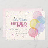 Invitation Ballons Coloré pastel aquarelle anniversaire (Devant / Derrière)