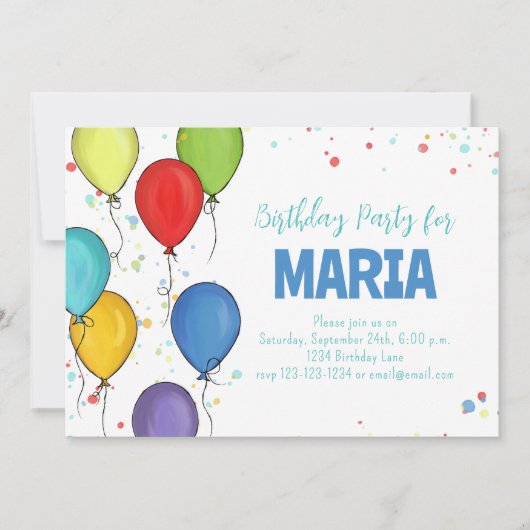Invitation Ballons colorés Anniversaire fête Personnalisé (Devant)