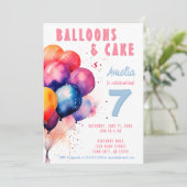 Invitation Ballons colorés Aquarelle Anniversaire de enfant (Debout devant)