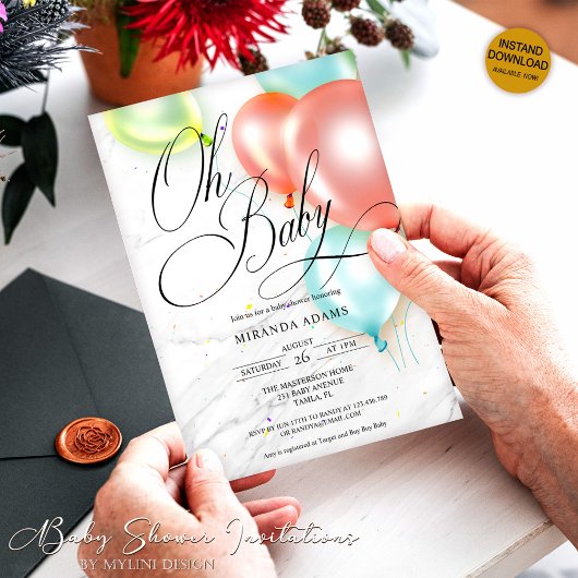Invitation Ballons colorés Baby shower neutre genre