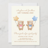 Invitation Ballons colorés Bear Twin Joint Anniversaire (Devant)
