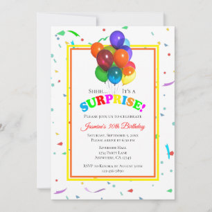 Invitation Ballons colorés & Confetti Surprise Party Invi