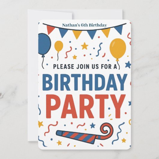 Invitation Ballons colorés et Confetti Anniversaire des enfan (Devant)