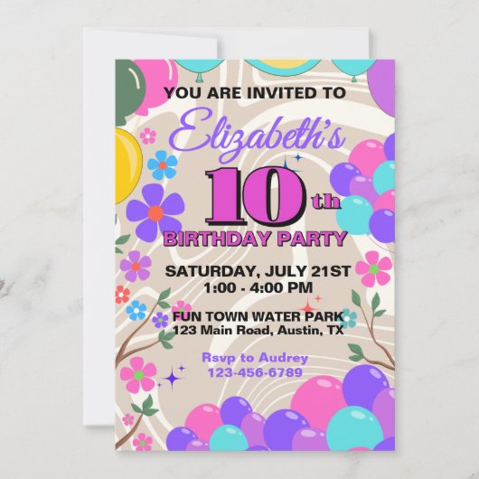 Invitation Ballons Colorés Fête Anniversaire (Devant)