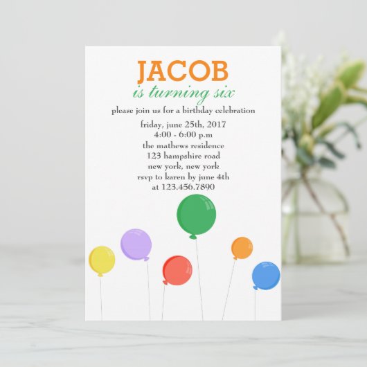 Invitation Ballons colorés fête d'anniversaire (Debout devant)