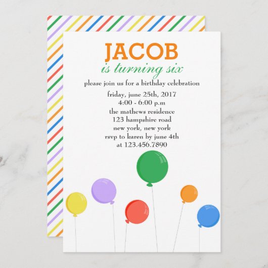 Invitation Ballons colorés fête d'anniversaire (Devant / Derrière)