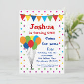 Invitation Ballons colorés, fête d'anniversaire de carnaval (Debout devant)