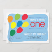 Invitation Ballons colorés garçons 1er anniversaire fête (Devant)