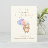 Invitation Ballons colorés mignon ours Garçon Anniversaire (Debout devant)