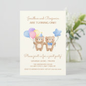 Invitation Ballons colorés Ours Jumeaux Jumeaux Anniversaire (Debout devant)