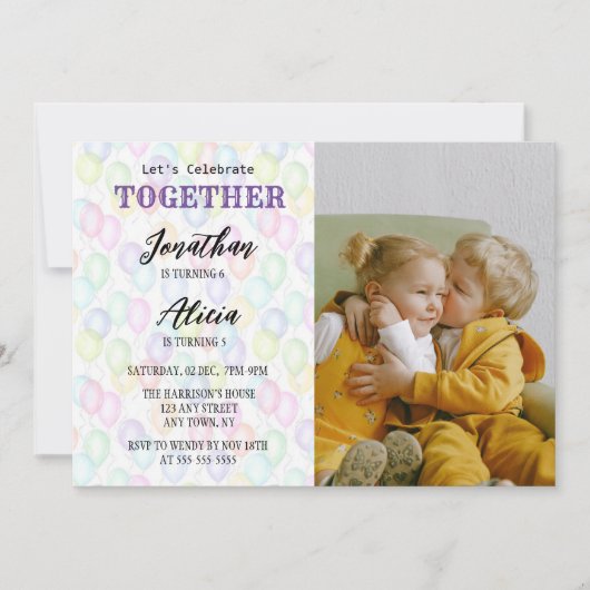 Invitation Ballons colorés photo fête d'anniversaire conjoint (Devant)