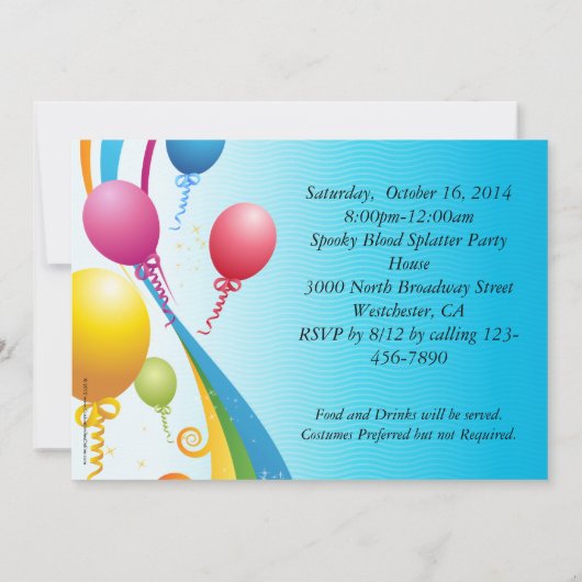 Invitation Ballons colorés | Rubans bouclés (Dos)