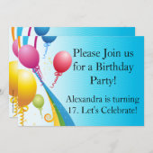 Invitation Ballons colorés | Rubans bouclés (Devant / Derrière)