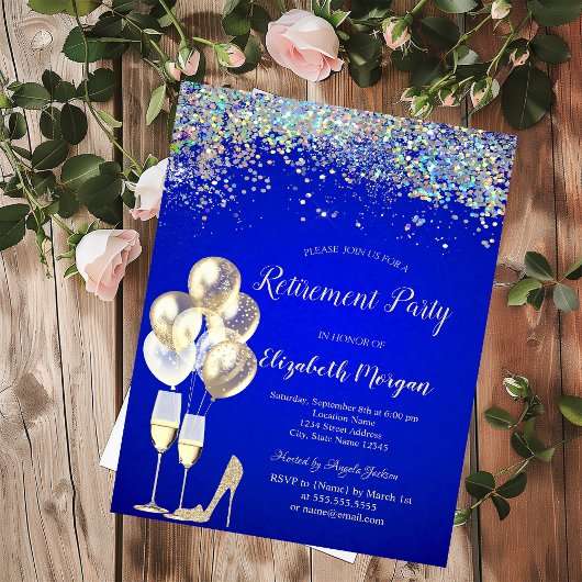 Invitation Ballons, Colorful Confetti Royal Blue Retraite