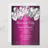 Invitation Ballons Confetti Argent Retraite violette (Devant)