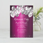 Invitation Ballons Confetti Argent Retraite violette (Debout devant)