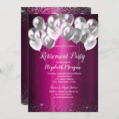 Invitation Ballons Confetti Argent Retraite violette (Devant / Derrière)