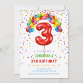 Invitation Ballons Confetti lumineux colorés 3e anniversaire (Devant)