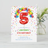 Invitation Ballons Confetti lumineux colorés 5e anniversaire (Debout devant)