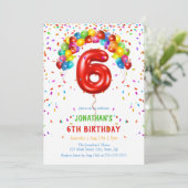 Invitation Ballons Confetti lumineux colorés 6e anniversaire (Debout devant)