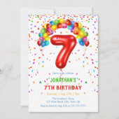 Invitation Ballons Confetti lumineux colorés 7e anniversaire (Devant)