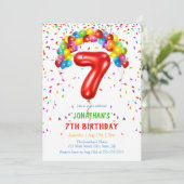 Invitation Ballons Confetti lumineux colorés 7e anniversaire (Debout devant)