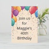 Invitation Ballons & Confetti sur Crème Anniversaire (Debout devant)