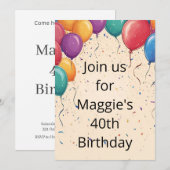 Invitation Ballons & Confetti sur Crème Anniversaire (Devant / Derrière)