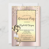 Invitation Ballons, Confettis Dorés Rose Gold Retraite  (Devant)
