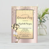Invitation Ballons, Confettis Dorés Rose Gold Retraite  (Debout devant)