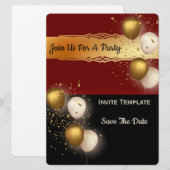 Invitation Ballons Confettis Économisez la date - Fête (Devant / Derrière)