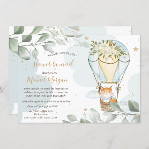 Invitation Ballons d'air, Fox, Nuages, Étoiles, Baby shower p