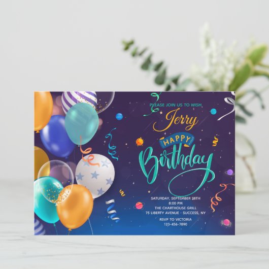 Invitation Ballons d'anniversaire (Debout devant)