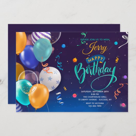 Invitation Ballons d'anniversaire (Devant / Derrière)