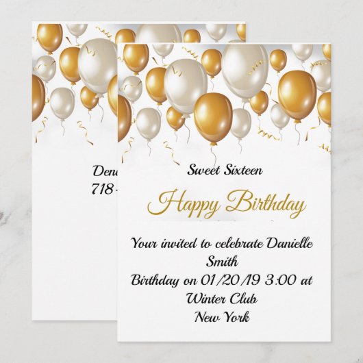 Invitation Ballons d'anniversaire (Devant / Derrière)