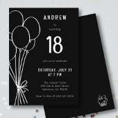 Invitation Ballons d'anniversaire à main noir et blanc garçon
