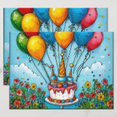 Invitation Ballons d'anniversaire colorés (Devant / Derrière)
